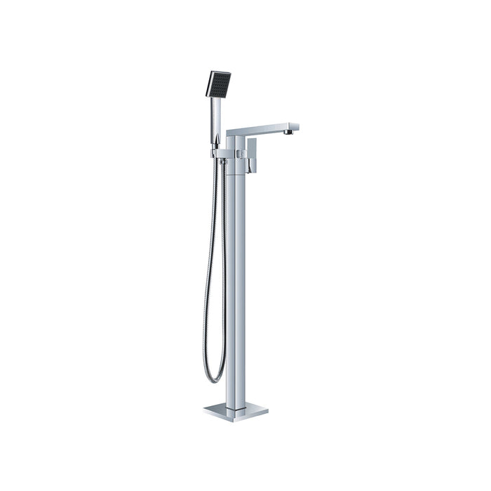 Nero Square Freestanding Bath Mixer With Hand Shower - Chrome-NR310703aCH-blue-leaf-bathware