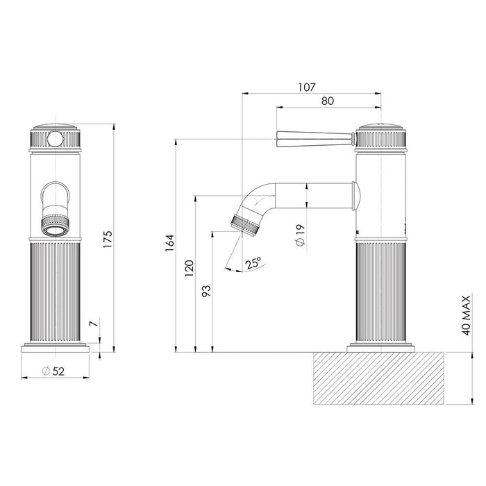 Phoenix Wiltern Basin Mixer - Line Drawing