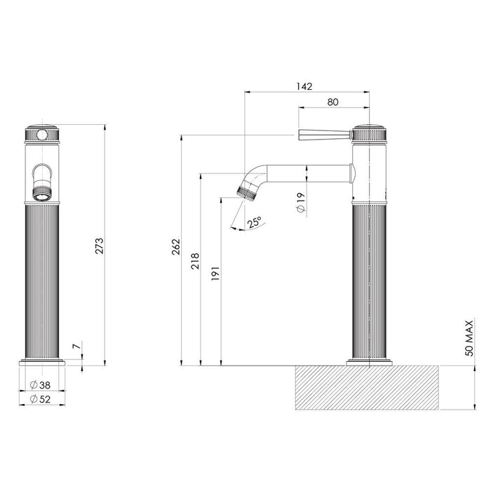 Phoenix Wiltern Vessel Mixer - Line Drawing