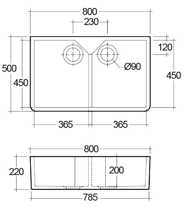 1901 Double Butler Sink 800mm - Gloss White-blue-leaf-bathware