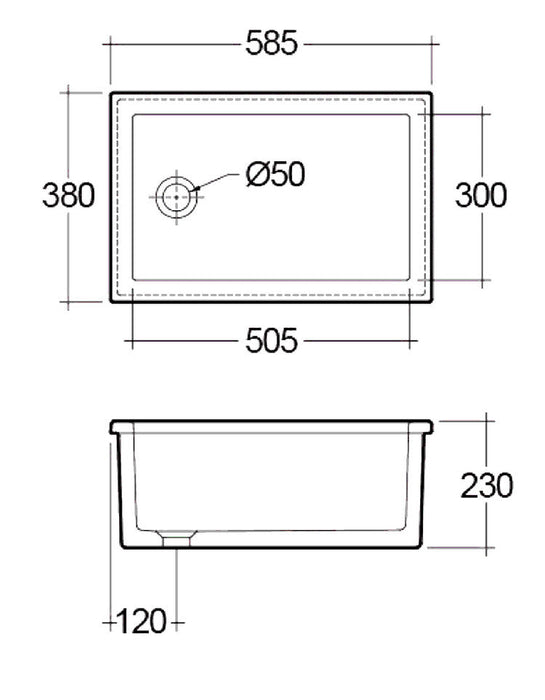 1901 Lab Sink 3 (Includes Euro Waste Fitting)-AB0800W-blue-leaf-bathware