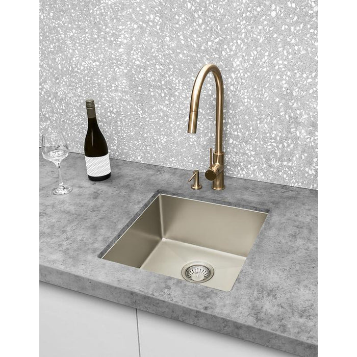 Meir Round Piccola Pull Out Kitchen Mixer Tap - Champagne-blue-leaf-bathware