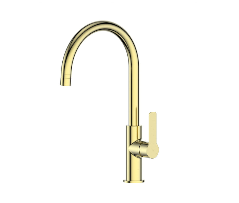 Green Astro II Gooseneck Sink Mixer Brushed Brass