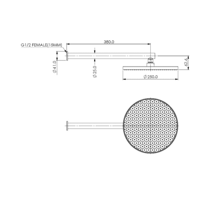 Greens Glide 380mm Single Function Wall Shower Brushed Brass