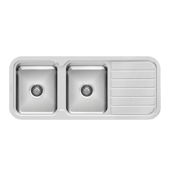 Phoenix 1000 Series Double Left Hand Bowl Sink with Drainer - Stainless Steel