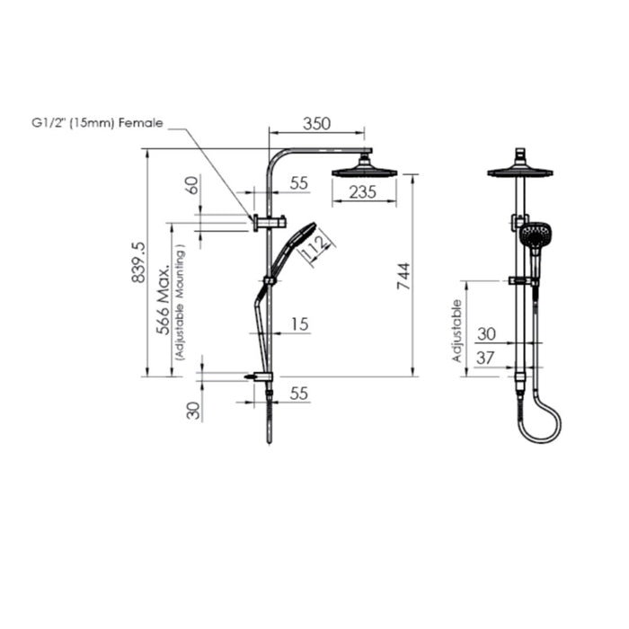 Greens Corbin Twin Rail Shower Brushed Nickel