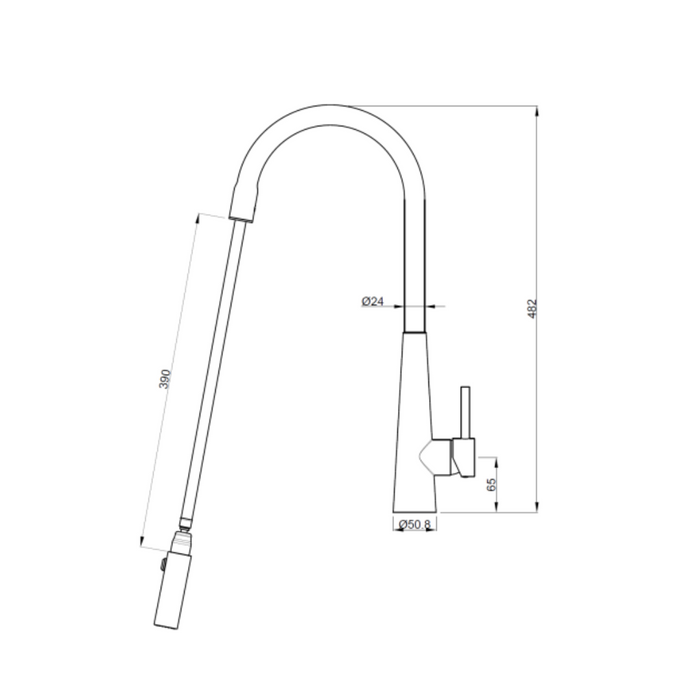 Suprema XCEL – Gooseneck Retractable Maxi Pull Out Mixer with Dual Spray and Conical body-Gun Metal