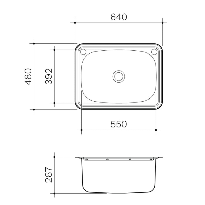 Caroma Clark Single 45 Litre Flushline Tub - 0TH, NO BY-PASS