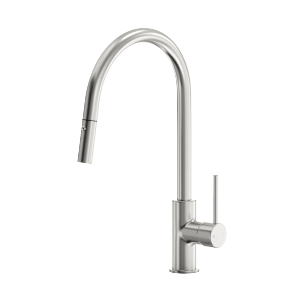 Abey Lucia Pull Out Gooseneck Kitchen Mixer Brushed Nickel