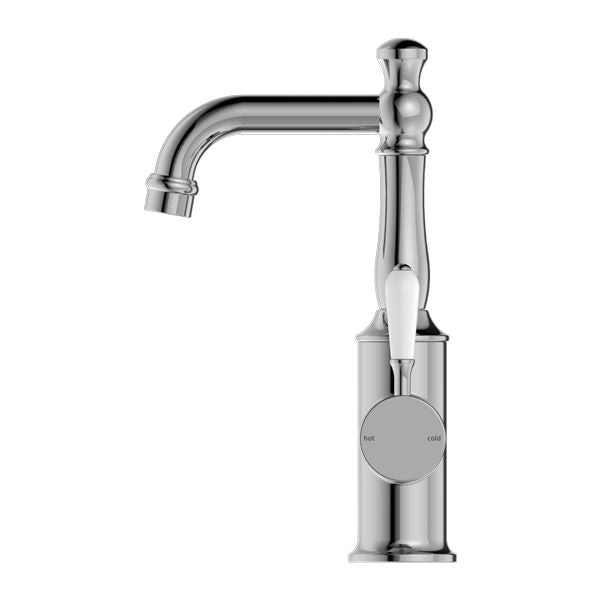 Nero York Basin Mixer With White Porcelain Lever - Chrome-NR69210101CH-blue-leaf-bathware