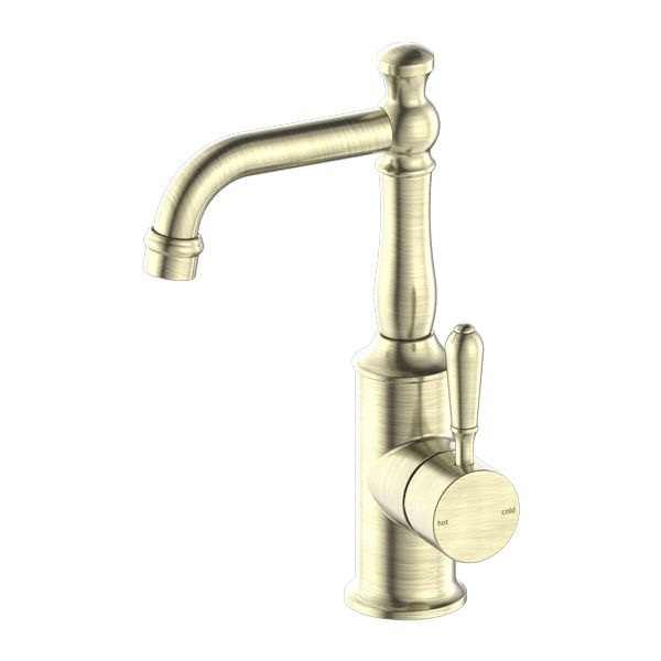 Nero York Basin Mixer With Metal Lever - Aged Brass-NR69210102AB-blue-leaf-bathware