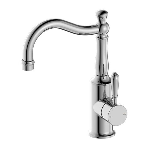 Nero York Basin Mixer Hook Spout With Metal Lever - Chrome-NR69210202CH-blue-leaf-bathware