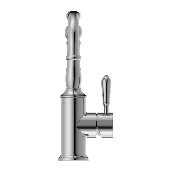 Nero York Basin Mixer Hook Spout With Metal Lever - Chrome-NR69210202CH-blue-leaf-bathware