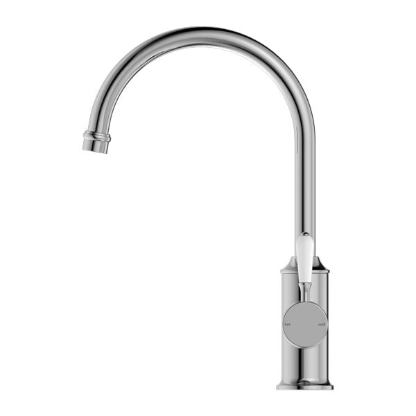 Nero York Kitchen Mixer Gooseneck Spout With White Porcelain Lever - Chrome-NR69210601CH-blue-leaf-bathware