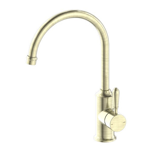 Nero York Kitchen Mixer Gooseneck Spout With Metal Lever - Aged Brass-NR69210602AB-blue-leaf-bathware