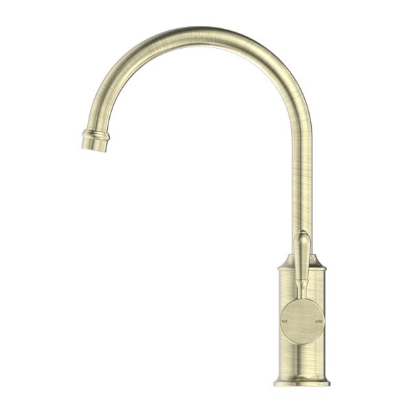 Nero York Kitchen Mixer Gooseneck Spout With Metal Lever - Aged Brass-NR69210602AB-blue-leaf-bathware