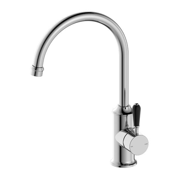 Nero York Kitchen Mixer Gooseneck Spout With Black Porcelain Lever - Chrome-NR69210603CH-blue-leaf-bathware