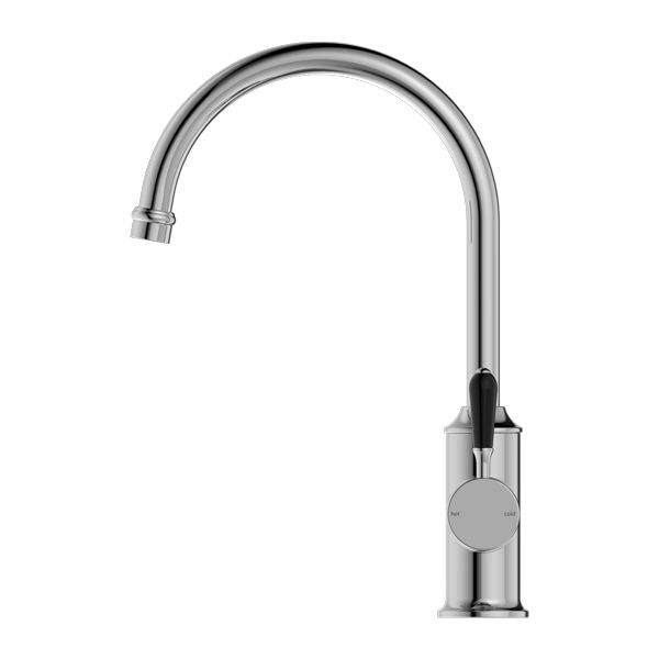 Nero York Kitchen Mixer Gooseneck Spout With Black Porcelain Lever - Chrome-NR69210603CH-blue-leaf-bathware