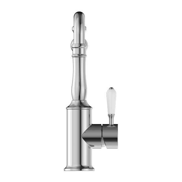 Nero York Kitchen Mixer Hook Spout With White Porcelain Lever - Chrome-NR69210701CH-blue-leaf-bathware