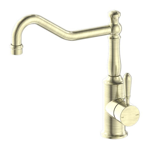 Nero York Kitchen Mixer Hook Spout With Metal Lever - Aged Brass-NR69210702AB-blue-leaf-bathware