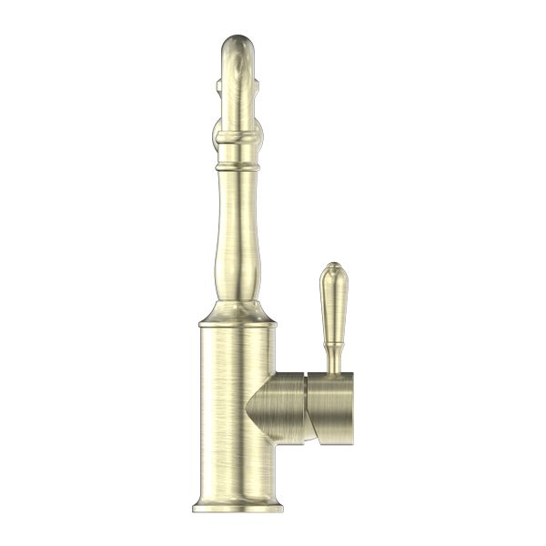 Nero York Kitchen Mixer Hook Spout With Metal Lever - Aged Brass-NR69210702AB-blue-leaf-bathware