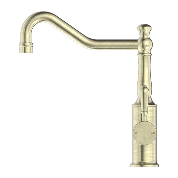 Nero York Kitchen Mixer Hook Spout With Metal Lever - Aged Brass-NR69210702AB-blue-leaf-bathware