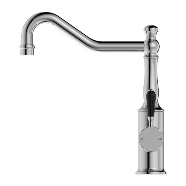 Nero York Kitchen Mixer Hook Spout With Black Porcelain Lever - Chrome-NR69210703CH-blue-leaf-bathware