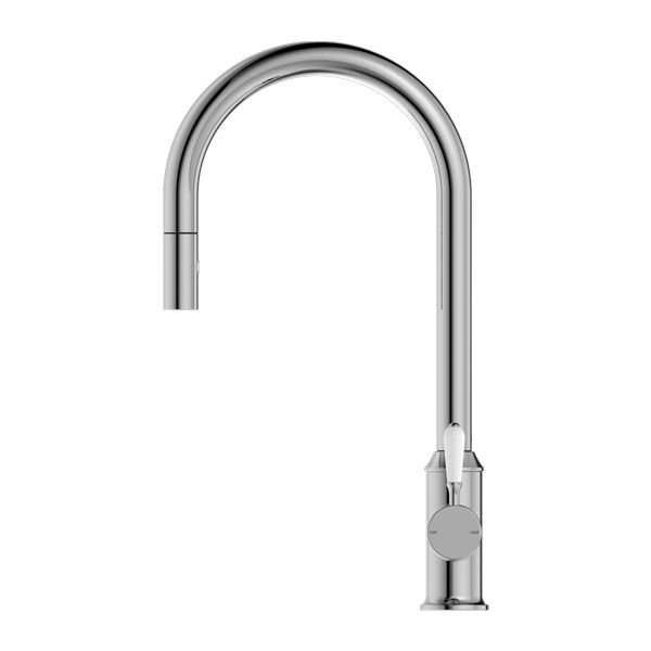 Nero York Pull Out Sink Mixer With Vegie Spray Function With White Porcelain Lever - Chrome-NR69210801CH-blue-leaf-bathware