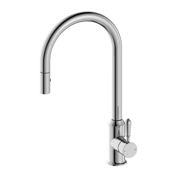 Nero York Pull Out Sink Mixer With Vegie Spray Function With Metal Lever - Chrome-NR69210802CH-blue-leaf-bathware