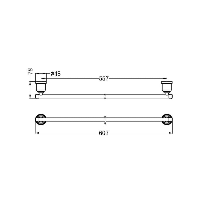 Nero York Single Towel Rail 600mm - Chrome-NR6924CH-blue-leaf-bathware