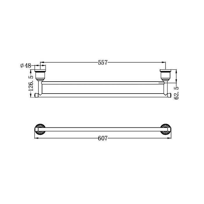 Nero York Double Towel Rail 600mm - Chrome-NR6924dCH-blue-leaf-bathware