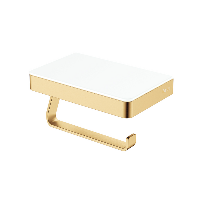 Fienza Tono Toilet Roll Holder with Glass Shelf - Urban Brass