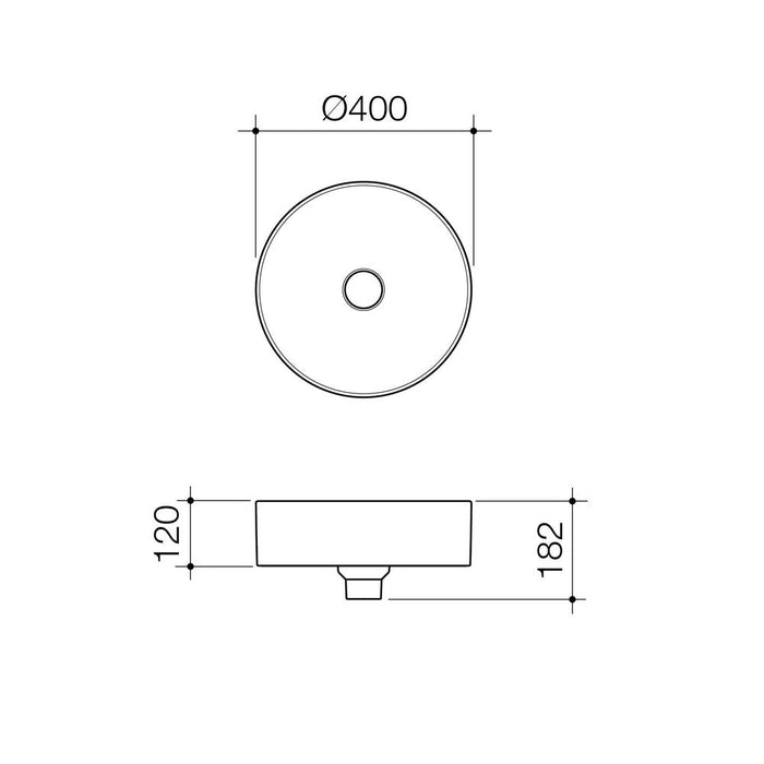 Caroma Liano II 400mm Above Counter Basin - Technical Drawing