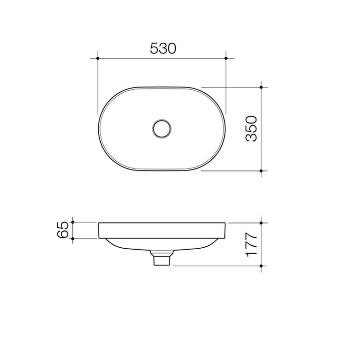 Caroma Liano II 530mm Pill Inset Basin - Technical Drawing
