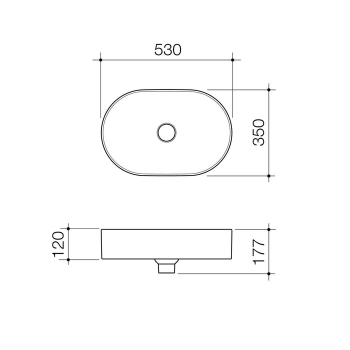 Caroma Liano II 530mm Pill Above Counter Basin - Technical Drawing