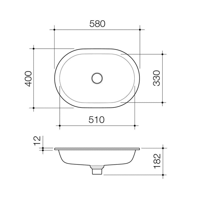 Caroma Liano II 580mm Pill Under/Over Counter Basin - Technical Drawing