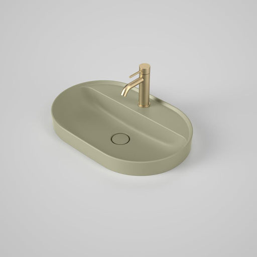 Caroma Liano II 600mm Pill Inset Basin with Tap Landing - Matte Green (1 Tap Hole)