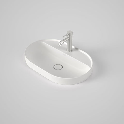 Caroma Liano II 600mm Pill Inset Basin with Tap Landing - Matte White (1 Tap Hole)