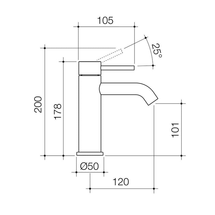 Caroma Liano II Basin Mixer - Brushed Brass - Technical Drawing