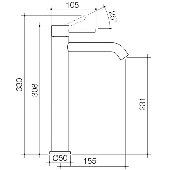 Caroma Liano II Tower Basin Mixer - Chrome - Technical Drawing