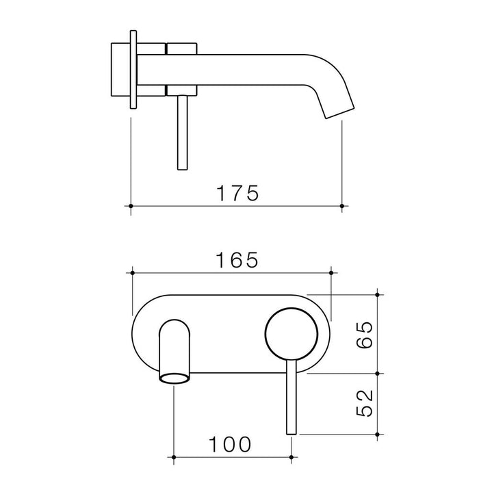Caroma Liano II 175mm Wall Basin/Bath Single Plate (Trim-Kit) - Brushed Brass - Technical Drawing