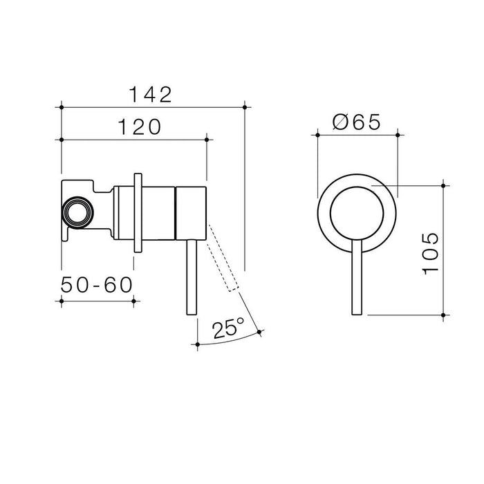 Caroma Liano II Bath/Shower Mixer - Technical Drawing