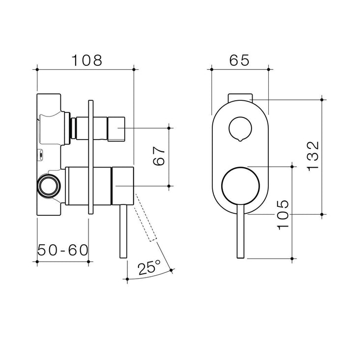 Caroma Liano II Bath/Shower Mixer With Diverter - Technical Drawing