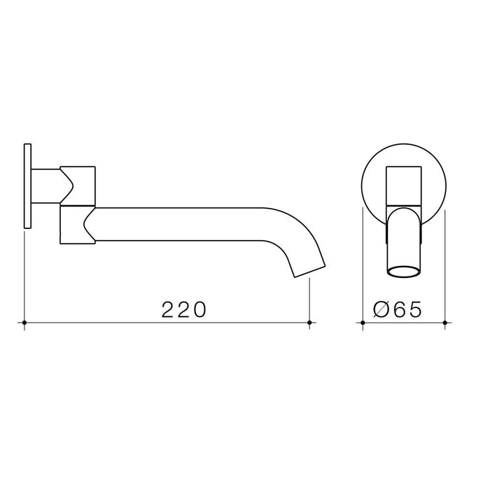 Caroma Liano II 220mm Bath Swivel Outlet - Brushed Brass - Technical Drawing