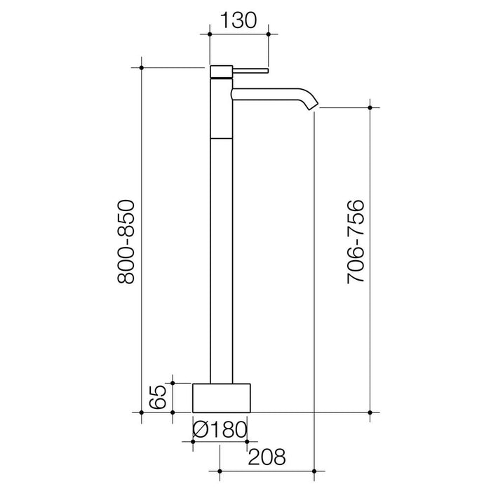 Caroma Liano II Freestanding Bath Filler - Brushed Bronze - Technical Drawing
