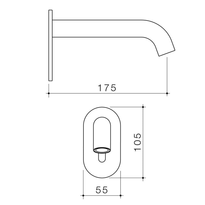 Caroma Liano II Sensor 175mm Wall Outlet Kit - Black - Technical Drawing
