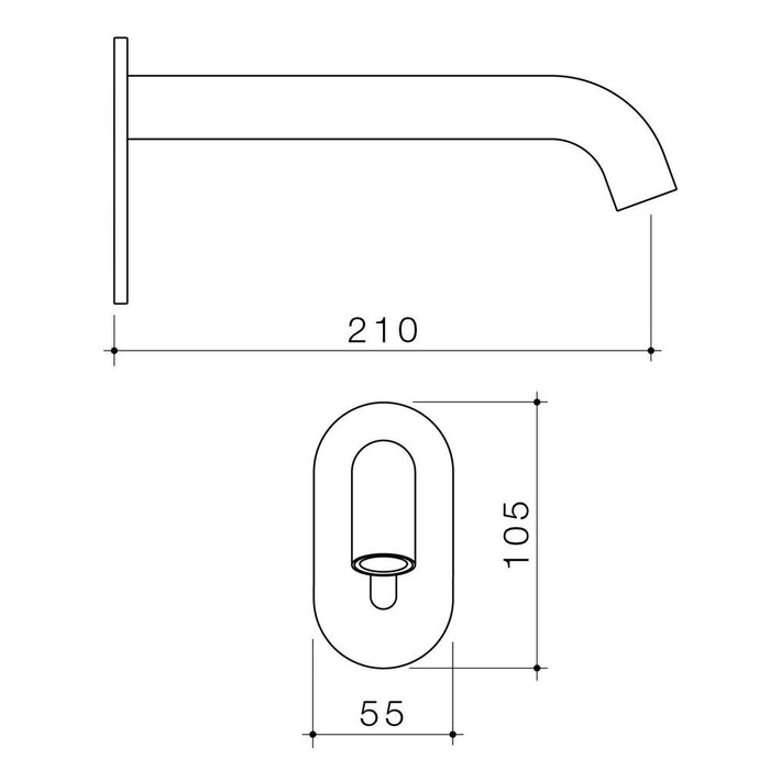 Caroma Liano II Sensor 210mm Wall Outlet Kit - Chrome - Technical Drawing