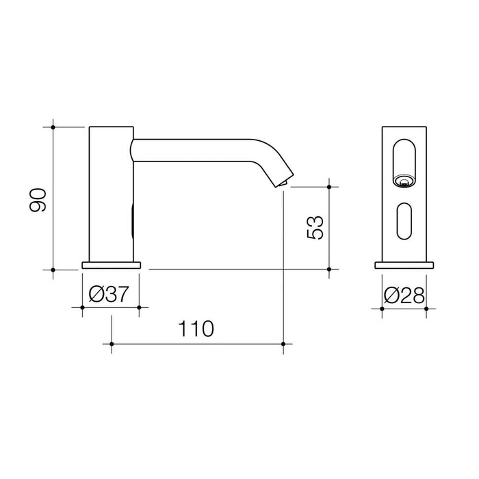 Caroma Liano II Sensor Hob Mounted Soap Dispenser - Chrome - Technical Drawing