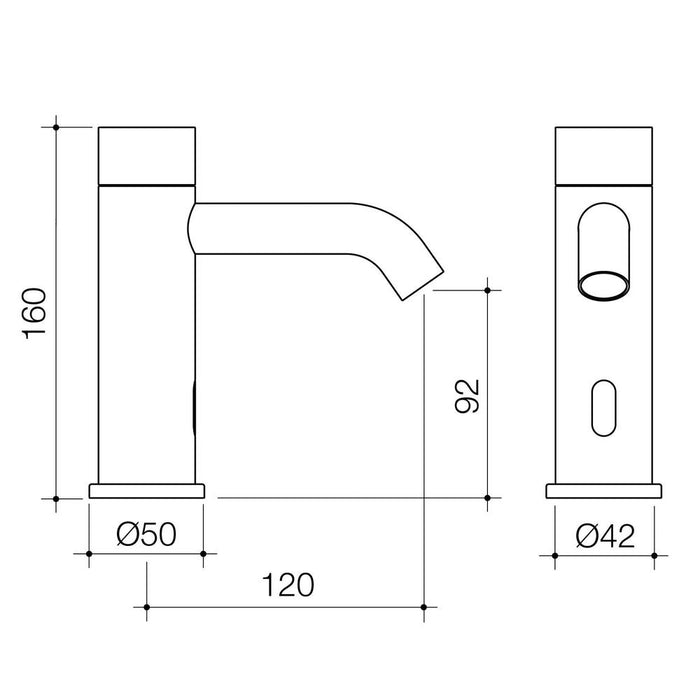 Caroma Liano II Sensor Hob Mounted Outlet - Chrome - Technical Drawing