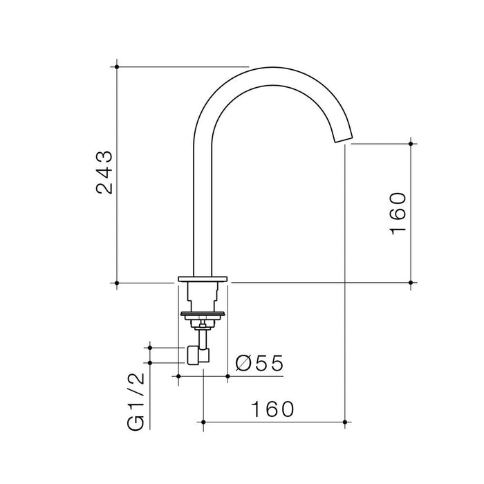 Caroma Liano II Hob Swivel Outlet 160mm - Chrome - Technical Drawing